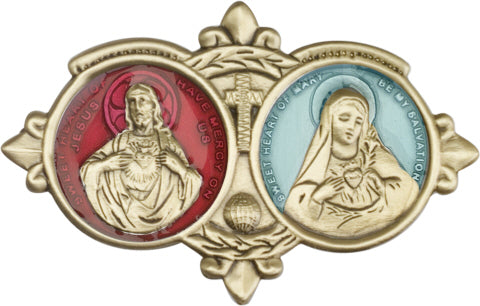 bliss red & blue epoxy jesus and mary sacred hearts gold auto visor clip