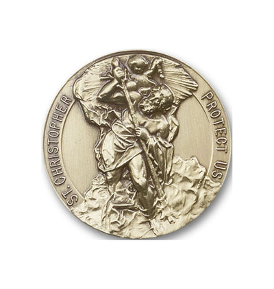 Round Saint Christopher Gold Visor Clip, Bliss Manufacturing