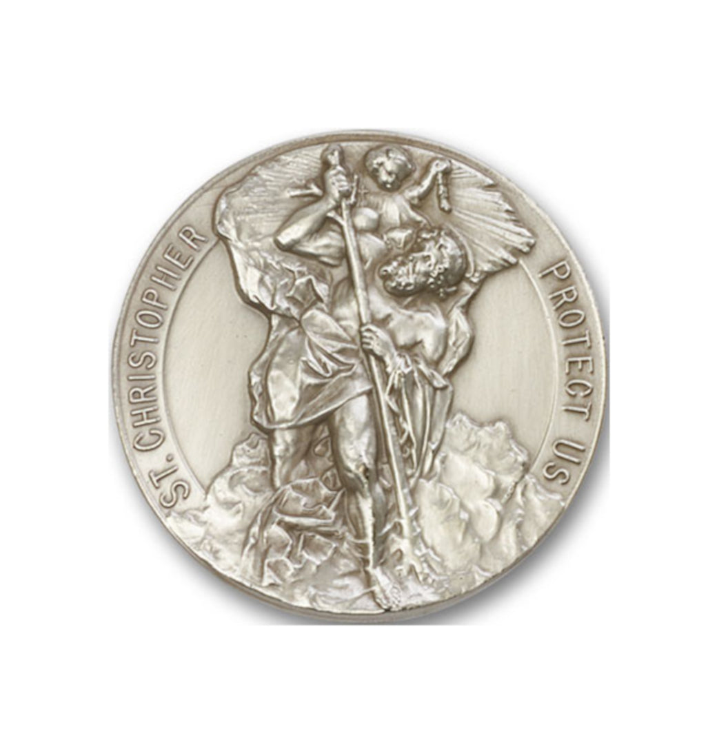 bliss round saint christopher pewter auto visor clip