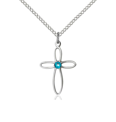 Birthstone Sterling Silver Loop Cross Pendant with Zircon Austrian Crystals, Bliss Manufacturing