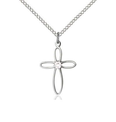 Birthstone Sterling Silver Loop Cross Pendant with Austrian Crystals, Bliss Manufacturing