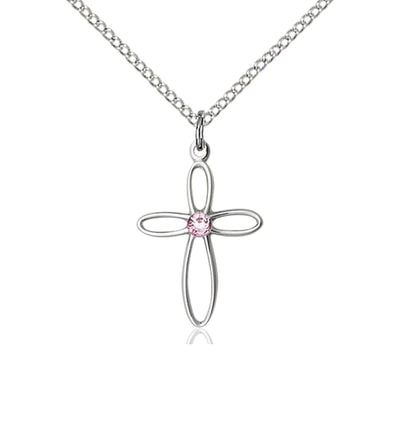 Birthstone Sterling Silver Loop Cross Pendant with Light Amethyst Austrian Crystals, Bliss Manufacturing