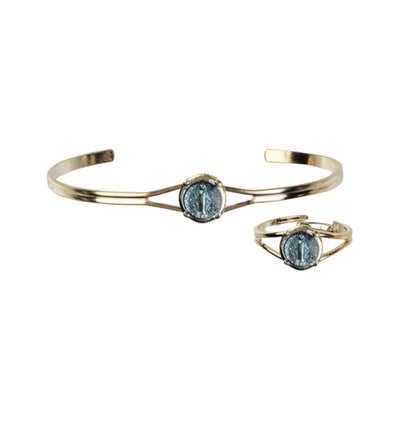 Children's Blue Sliver Miraculous Bracelet and Ring Communion Gold Jewelry Set in Gold-plated, Bliss Manufacturing