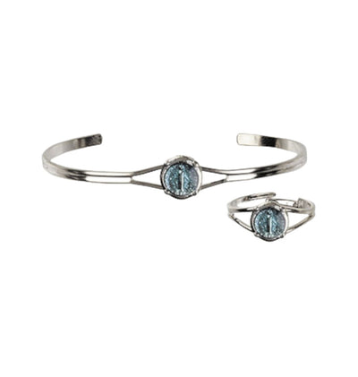 Children's Blue Sliver Miraculous Bracelet and Ring Communion Jewelry Set in Silver-plated, Bliss Manufacturing