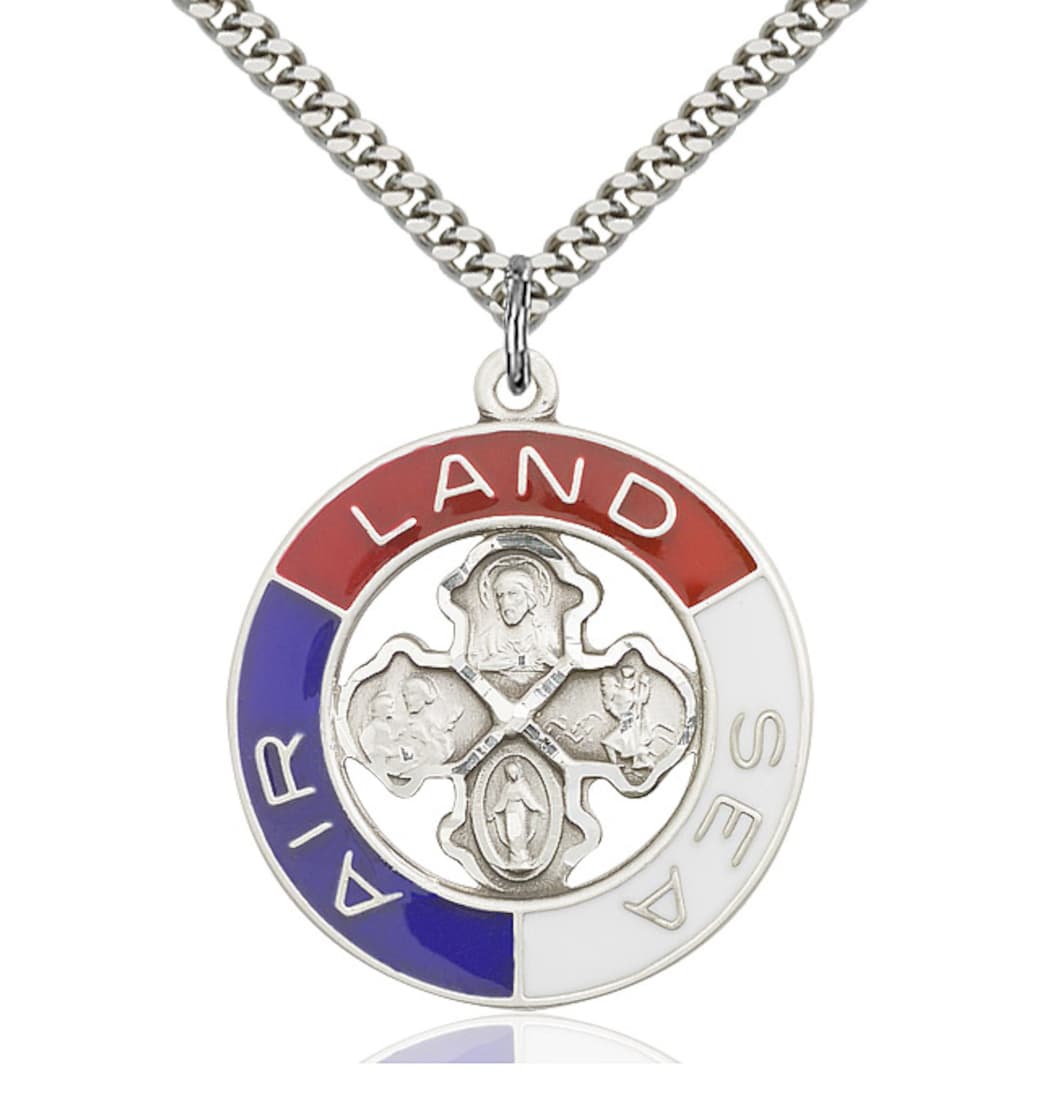 Bliss Manufacturing Military Land, Sea, Air Sterling Silver 4-Way Cross Necklace