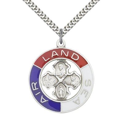Military Land, Sea, Air Sterling Silver 4-Way Cross Necklace, Measures 1 1/4-Inch Tall By 1 1/8-Inch Wide, Bliss Manufacturing