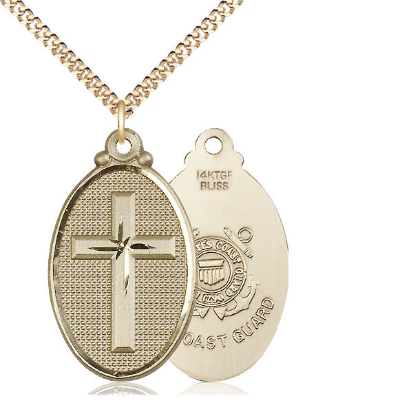 Bliss Manufacturing Coast Guard Christian Cross Oval Medal Necklace