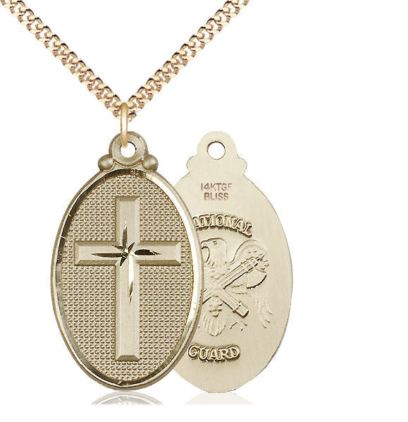 Bliss Manufacturing National Guard Christian Cross Oval Medal Necklace