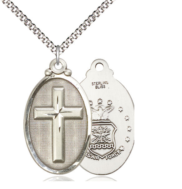 Bliss Manufacturing Air Force Christian Cross Oval Medal Necklace