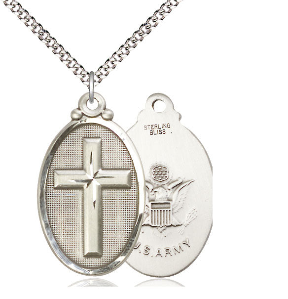 Bliss Manufacturing Army Christian Cross Oval Medal Necklace