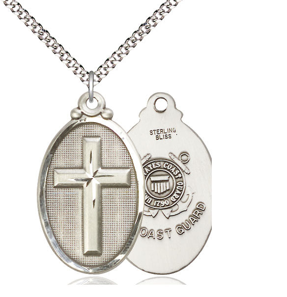 Bliss Manufacturing Coast Guard Christian Cross Oval Medal Necklace