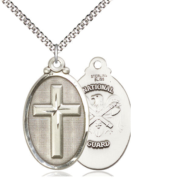 Bliss Manufacturing National Guard Christian Cross Oval Medal Necklace