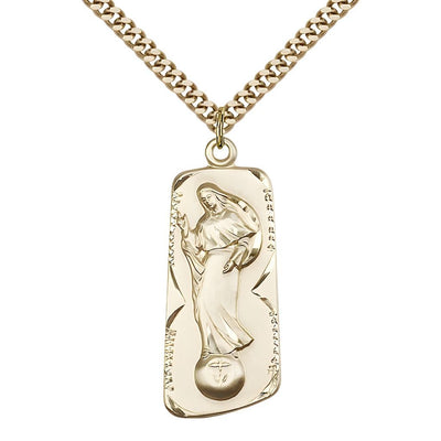 Our Lady of Mental Peace Gold-filled Medal with Gold-Plated Chain, Measures 1 3/8-inch tall by 1/2-inch wide, Bliss Manufacturing