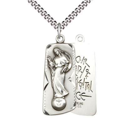 Sterling Silver Our Lady of Mental Peace Medal with Plated Chain, Measures 1 3/8-inch tall by 1/2-inch wide, Bliss Manufacturing