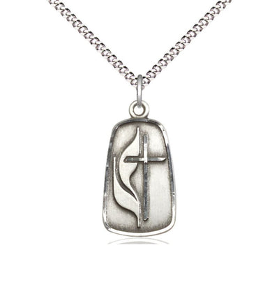 Sterling Silver Methodist Pendant on a Light Rhodium Light Curb Chain, Bliss Manufacturing