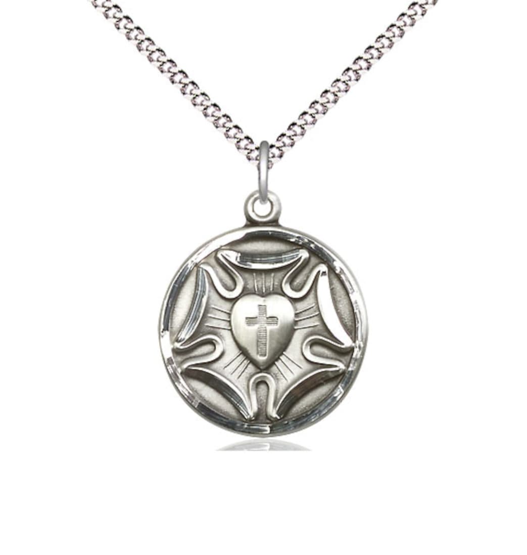 Bliss Manufacturing Religious Lutheran Sterling Silver Medal Necklace with Plated Chain,