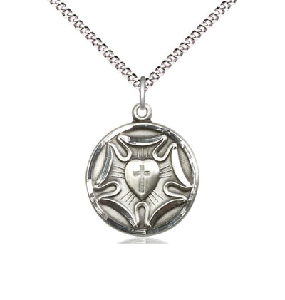 Religious Lutheran Sterling Silver Medal Necklace with Plated Chain, Bliss Manufacturing