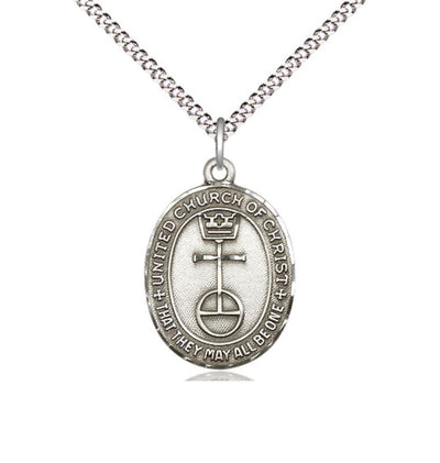 Sterling Silver United Church of Christ Pendant on a 18 inch Light Rhodium Light Curb Chain, Bliss Manufacturing