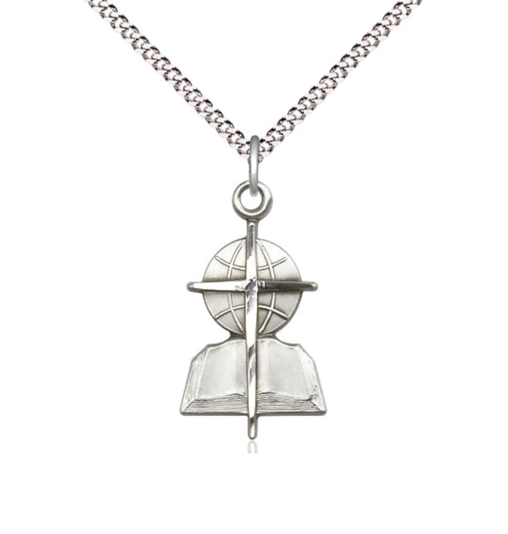 Bliss Sterling Silver Southern Baptist Pendant on a Light Rhodium Light Curb Chain,