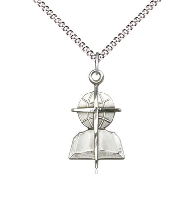 Sterling Silver Southern Baptist Pendant on a Light Rhodium Light Curb Chain, Bliss Manufacturing