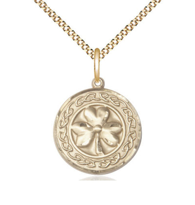 Gold-filled Shamrock w/Celtic Border Necklace with Plated Chain, Bliss Manufacturing