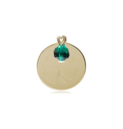 14kt Gold Shamrock Medal with Emerald Bead, Bliss Manufacturing