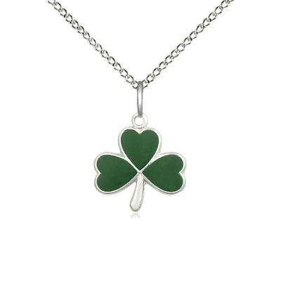 Sterling Silver Shamrock Pendant on a 18 inch Sterling Silver Light Curb Chain, Bliss Manufacturing