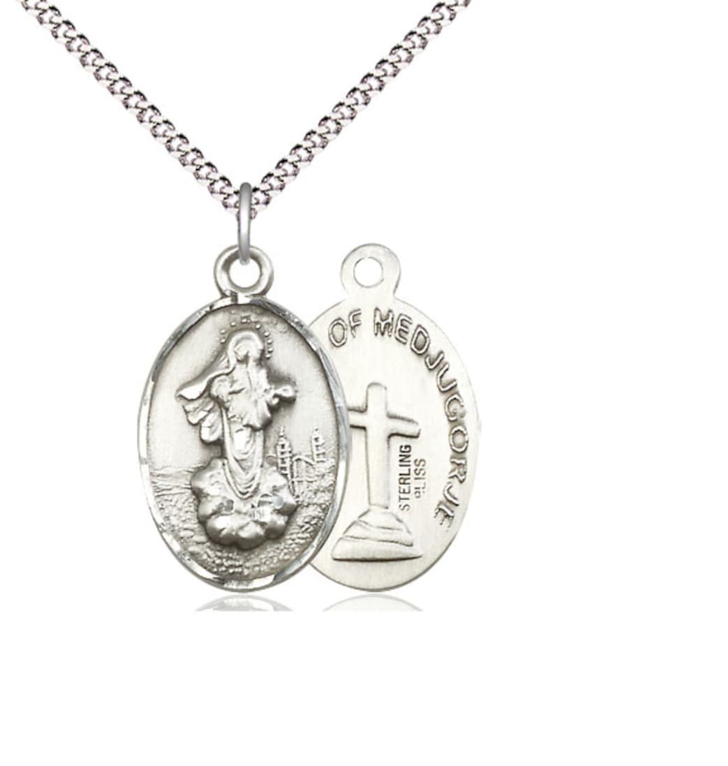 Bliss Our Lady of Medugorje Sterling Silver Medal with Plated Chain,