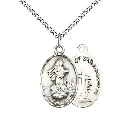 Our Lady of Medugorje Sterling Silver Medal with Plated Chain, Bliss Manufacturing