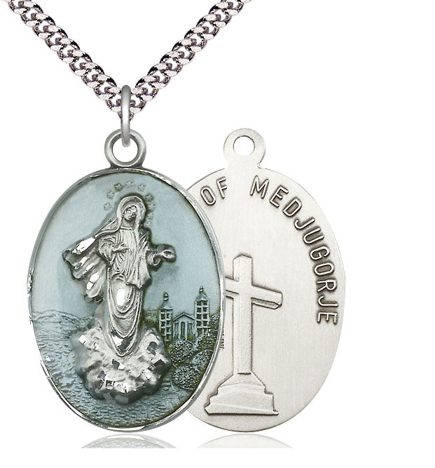 Bliss Blue Large Our Lady of Medugorje Catholic Patron Saint Medals