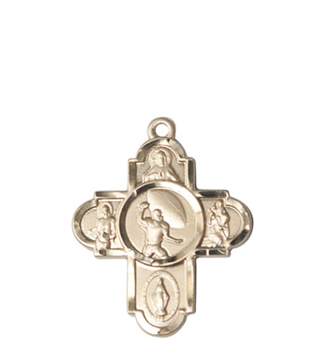 Bliss Manufacturing Football 5-Way Cross 14kt Gold Medal,