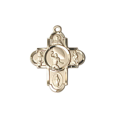 Football 5-Way Cross 14kt Gold Medal, Measures 1 1/8 Inches In Height And 1 5/8 Inches In Width, Bliss Manufacturing
