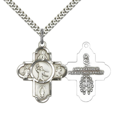 Football 5-Way Cross Sterling Silver Medal, Measures 1 1/8 Inches In Height And 1 5/8 Inches In Width, Bliss Manufacturing