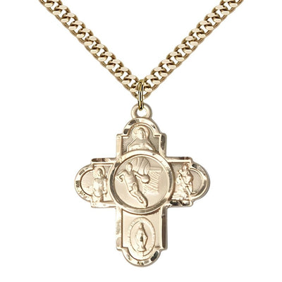 5-Way Basketball Cross Gold-Filled Medal, Bliss Manufacturing