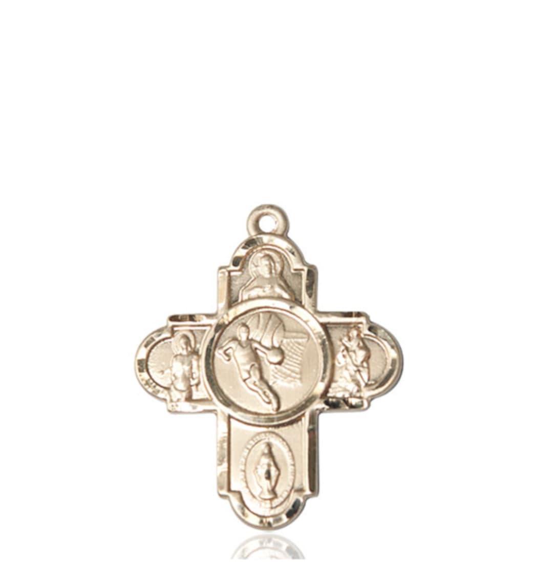 5-Way Basketball Cross 14kt Gold Medal