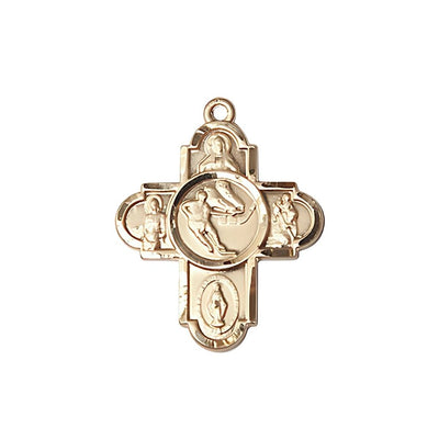 5-Way Ice Hockey Cross Medal Necklace In 14kt Gold, Measures 1 1/8 Inches In Height And 1 5/8 Inches In Width, Bliss Manufacturing