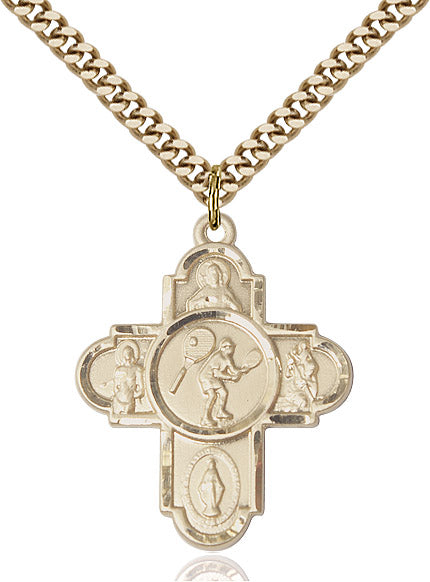 Bliss Manufacturing 5-Way Tennis Cross Gold-filled Medal Necklace,