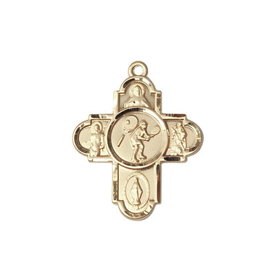 5-Way Tennis Cross 14kt Gold Medal, Measures 1 1/8 Inches In Height And 1 5/8 Inches In Width, Bliss Manufacturing