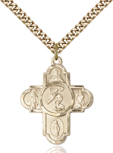 Bliss Manufacturing 5-Way Swimming Cross Gold-filled Medal Necklace,