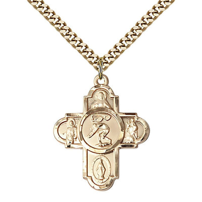 5-Way Swimming Cross Gold-Filled Medal Necklace, Measures 1 1/8 Inches In Height And 1 5/8 Inches In Width, Bliss Manufacturing