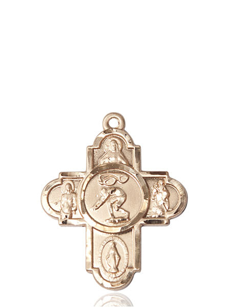 Bliss Manufacturing 5-Way Swimming Cross 14kt Gold Medal,