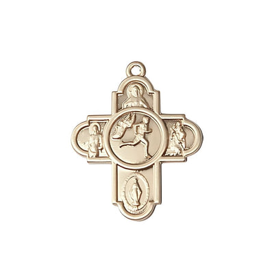 5-Way Track & Field Cross 14kt Gold Medal, 1 1/8 Inches In Height And 1 5/8 Inches In Width, Bliss Manufacturing