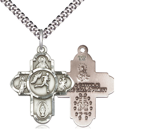 Bliss Manufacturing 5-Way Track & Field Cross Pewter Medal Necklace,