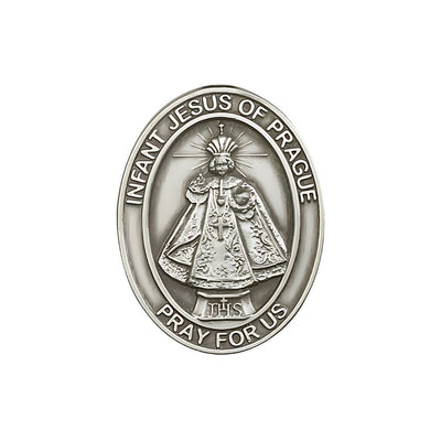 Infant of Prague Auto Visor Clip in Pewter, Made in USA, Bliss Manufacturing