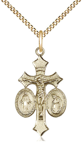 Jesus, Mary and Our Lady of La Salette Crucifix Pendant, gold-filled, Bliss Manufacturing