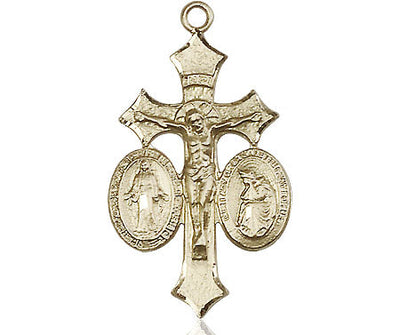 Jesus, Mary and Our Lady of La Salette Crucifix Pendant, 14kt gold, Bliss Manufacturing