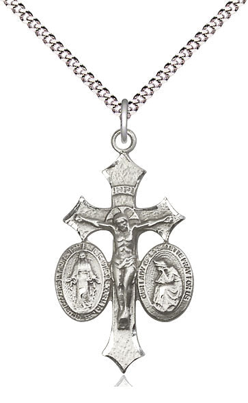 Jesus, Mary and Our Lady of La Salette Crucifix Pendant, sterling silver, Bliss Manufacturing