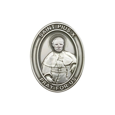 St. Pius X Auto Visor Clip in Pewter, Made in USA, Bliss Manufacturing