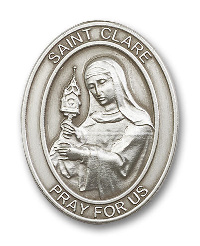 bliss oval st clare of assisi pewter auto visor clip