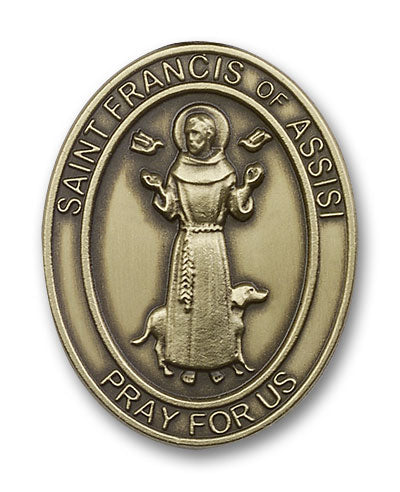 bliss oval st francis of assisi pewter gold auto visor clip